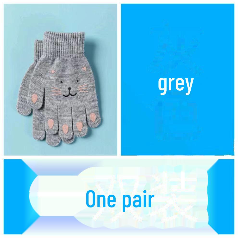 

Детские зимние шерстяные перчатки с закрытыми пальцами — теплые, с милым мультяшным дизайном для мальчиков и девочек Elementary School 6-13 Years Old серый