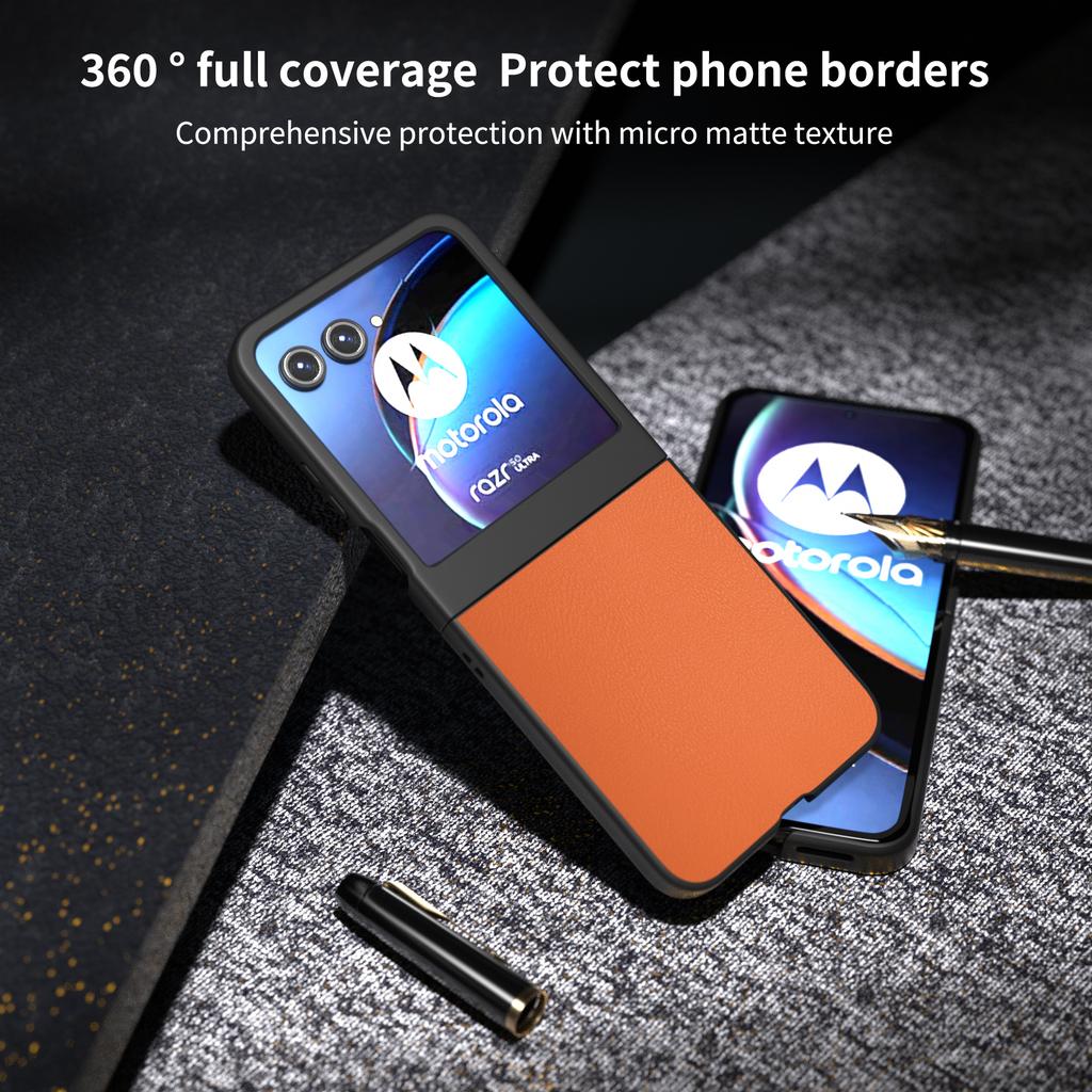 For Motorola Razr 50 5G Case Black Edge PU Leather Coated PC Phone Cover