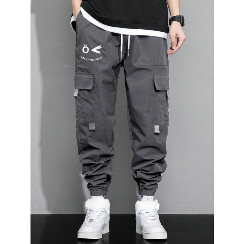 

Мужской повседневный комбинезон весна и лето новый ретро завязанные ноги прямые брюки 6 XXL темно-серого