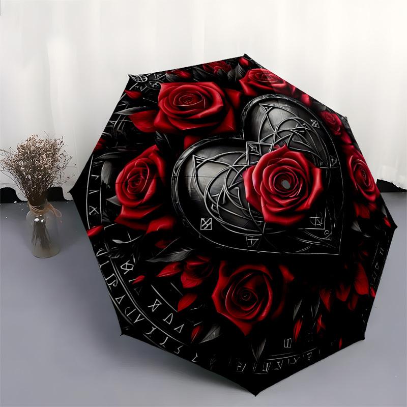 1pc Gothic Heart Roses Emblem Umbrella with Plastic Handle,Suitable for All Seasons Home Travel Outdoor UmbrellaDD1172