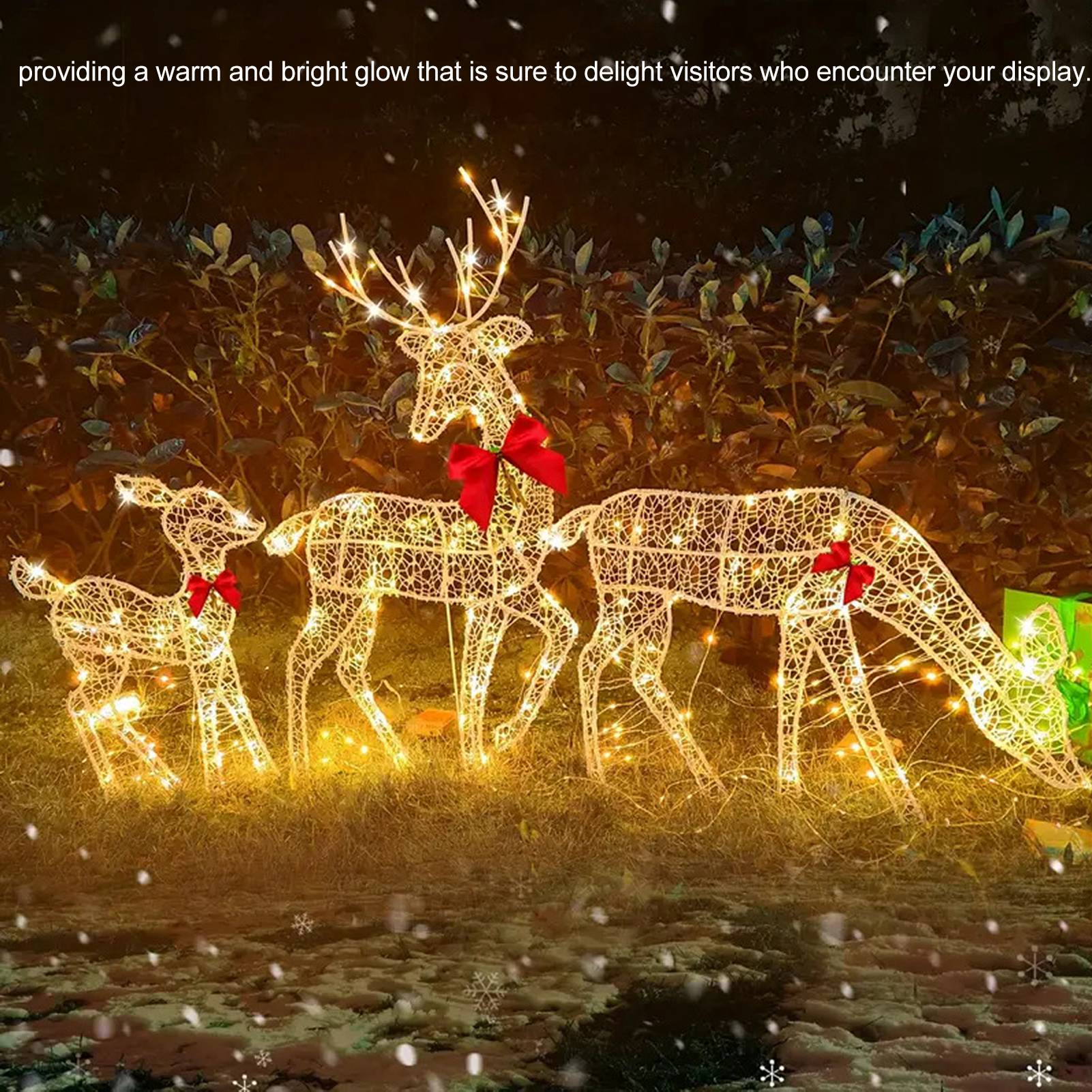 

Семейный комплект из 3 предметов с подсветкой, рождественский комплект с оленями, украшение для двора на открытом воздухе, светодиодные фонари, красные банты, декор для сада с оленями для мамы и ребенка