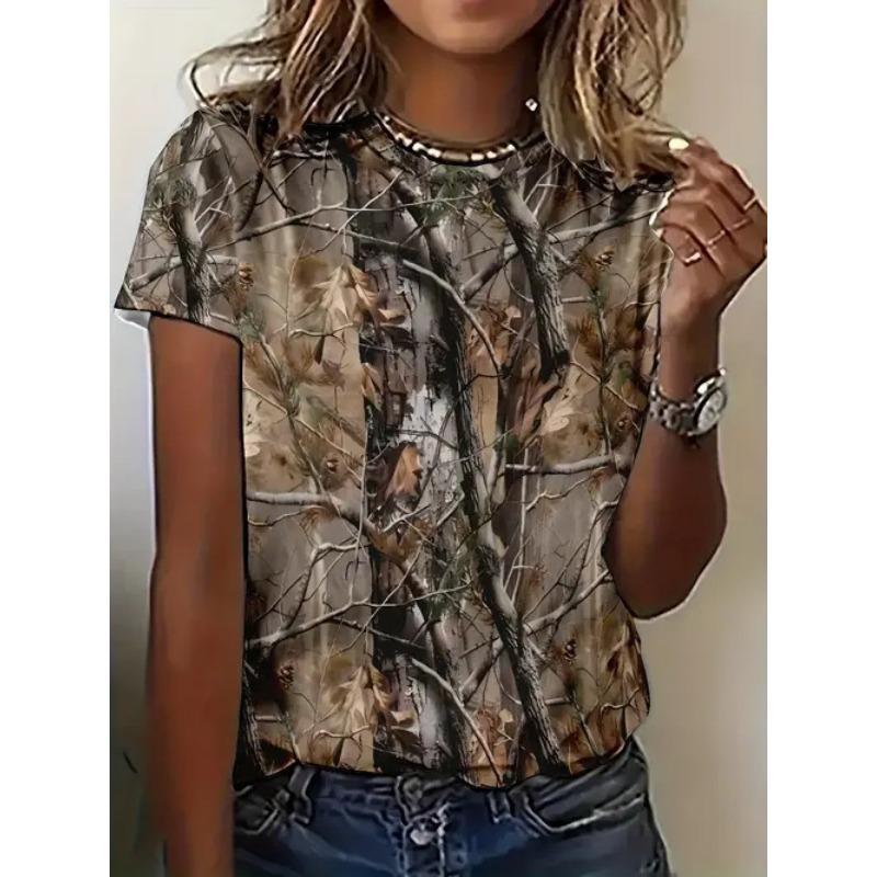 Women's Summer Casual Versatile Design 3D Printed Round Neck Short Sleeved T-shirt