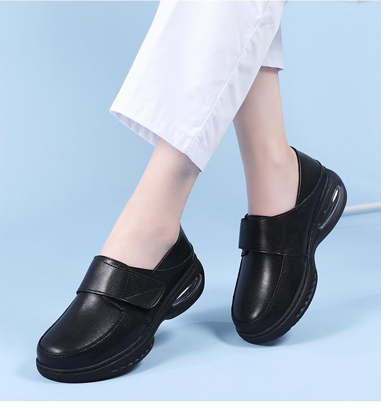 Women's Breathable Genuine Leather Nurse Shoes - Soft Sole, Wedge Heel, Non-slip, Air Cushion, Comfortable White Work Shoes