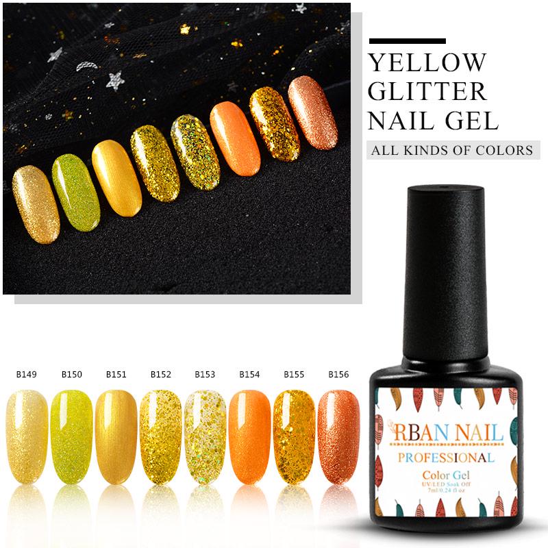 RBAN NAIL 7ml UV LED Soak-off żelowy lakier do paznokci Semi permanentny lakier holograficzny laserowy żel z cekinami