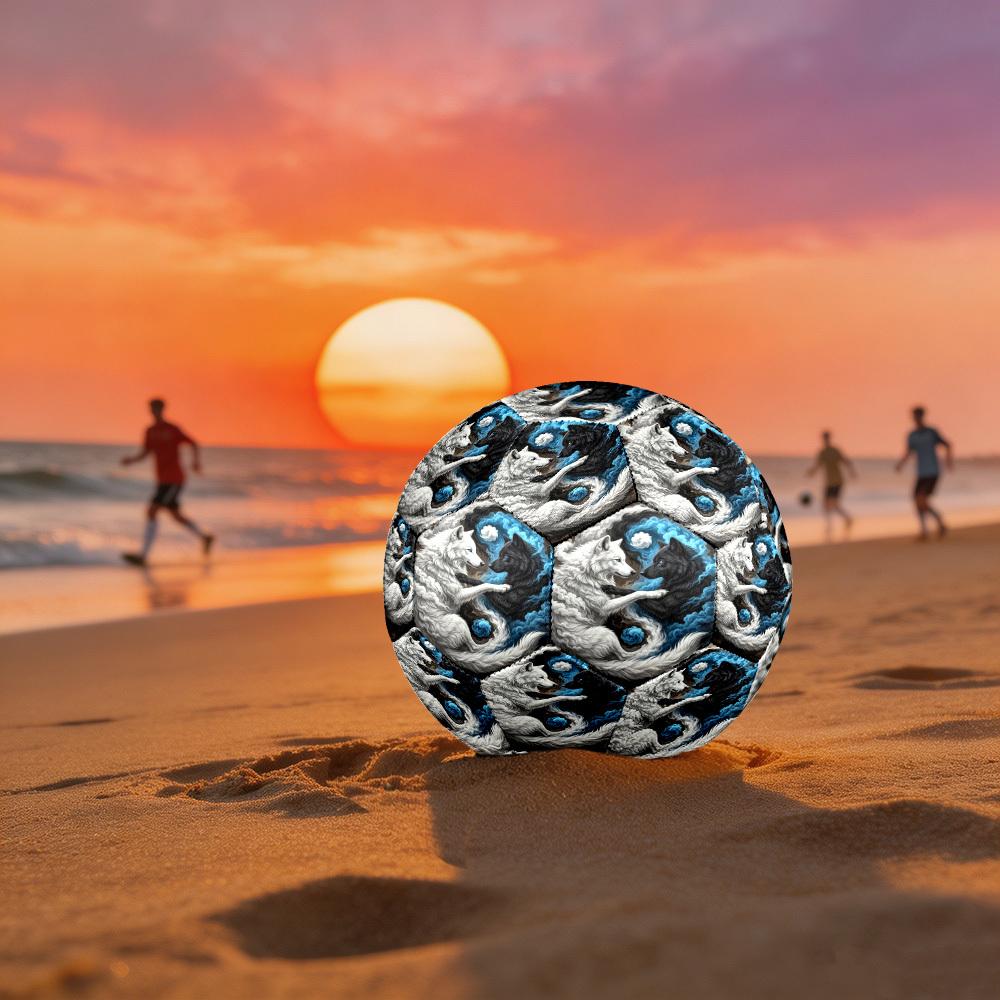 1 Stück Yin Yang Wölfe Thema Fußball, Größe 5, Leichtes PVC, Outdoor Trainingsfußball, Geschenk c6574