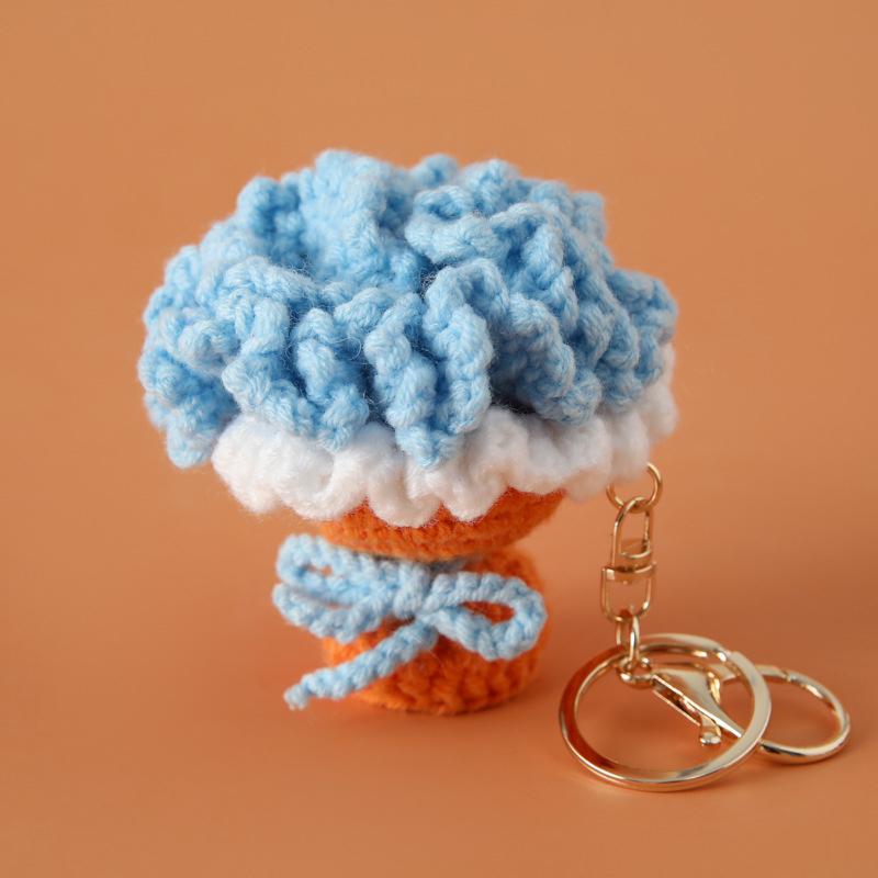 Crocheted Carnation Bag Pendant Ornament Key Rings Holders Unique Handheld Flower Design Creative Gift Decorative 5 Colors