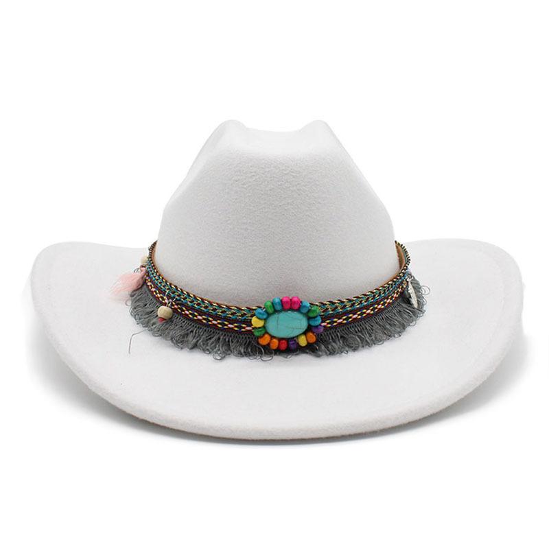 Ethnic Style One-Word Top Cowboy Top Hat, Rolled-Brimmed Felt Hat, Men'S And Women'S Outdoor Western Cowboy Top Hat, Woolen Jazz Hat