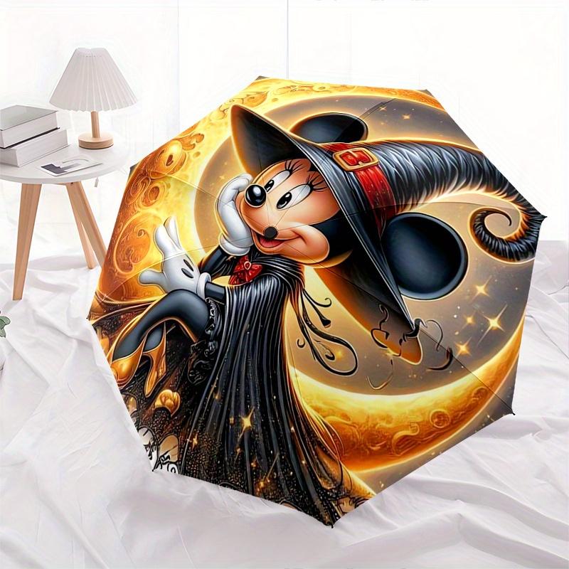 Witch Minnie Mouse Automatic Opening and Closing Umbrella - 8-rib Reinforced Folding Design, Lightweight and Portable, Suitable for Daily Bu