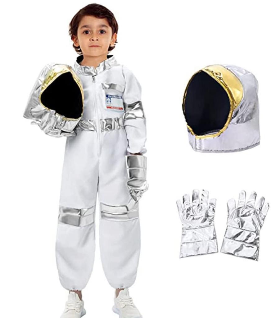 [deaizaka.biz] Kids' 3-Piece Space Suit Cosplay Set (Jumpsuit, Helmet, and Gloves) - Cool Astronaut Costume for Children 100-120cm (42-44 Inches)