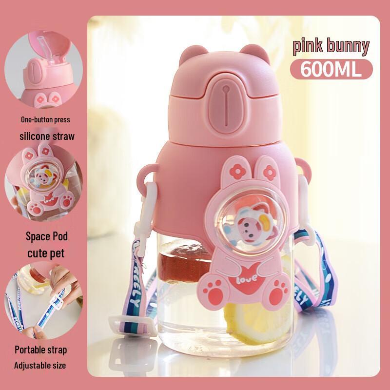 Детская мультяшная пластиковая бутылка для воды с соломинкой