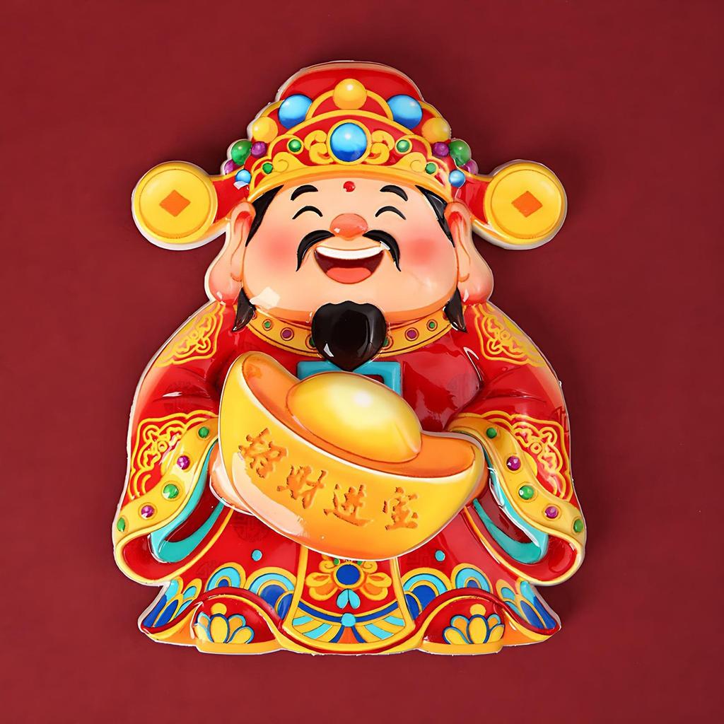 New Year Refrigerator Magnetic Sticker Rotatable Cartoon 3D God of Wealth Refrigerator Magnets Festive Lucky Cat Decoration