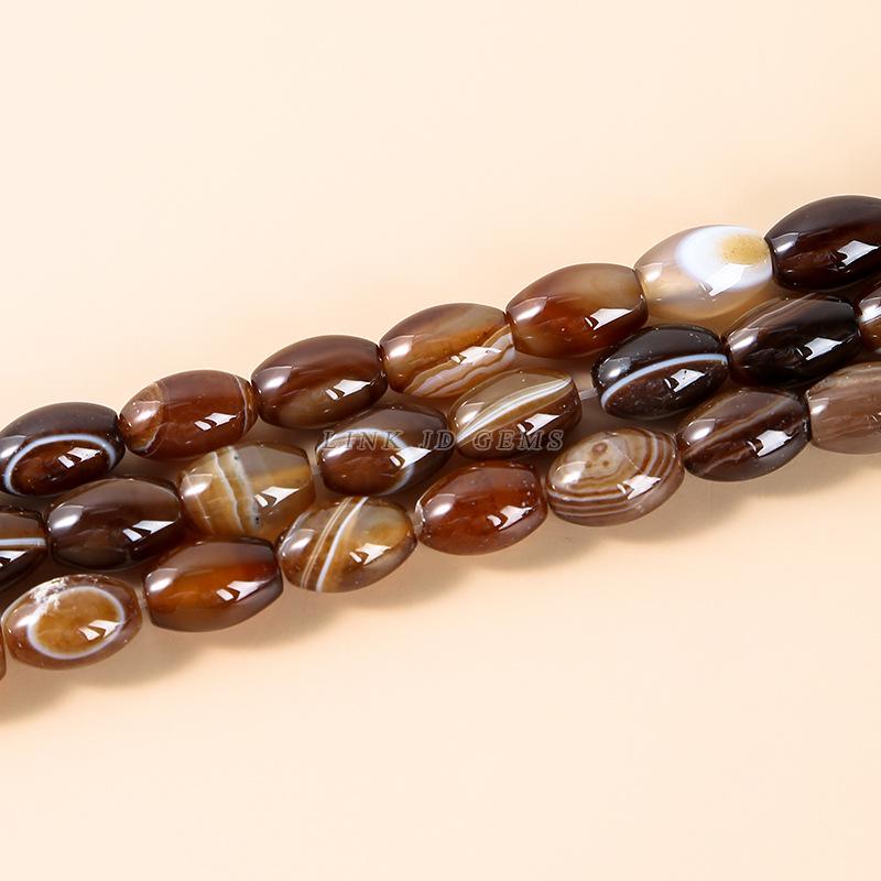 8/10mm Coffee Striped Agate Rice and Drum Beads for DIY Bracelet Jewelry Crafting.