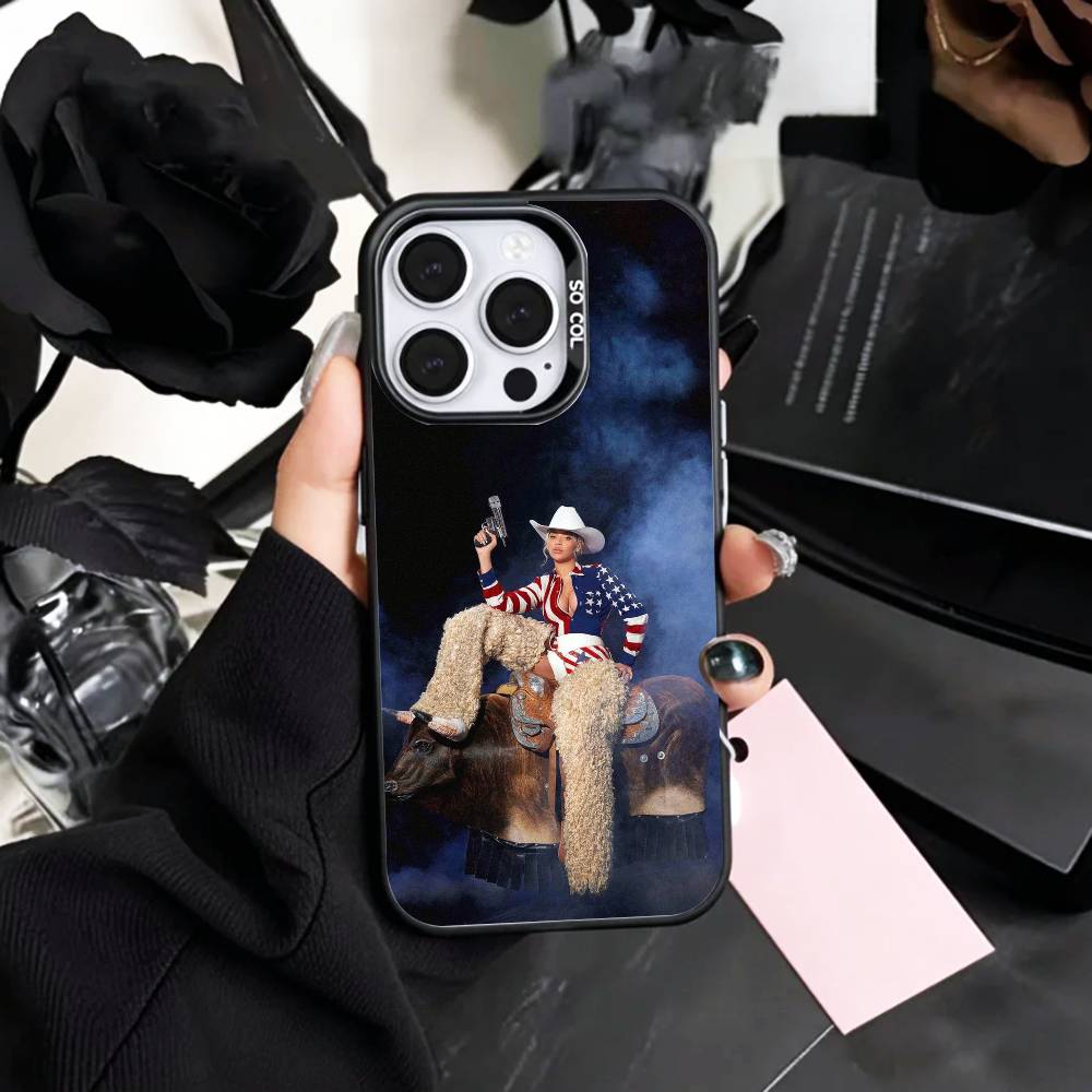 Western B-Beyonce C-Cowboy Phone Case For iPhone17,16,15,14,13,12,11 Plus,Pro Max Colored Silver Plated Inside Cover