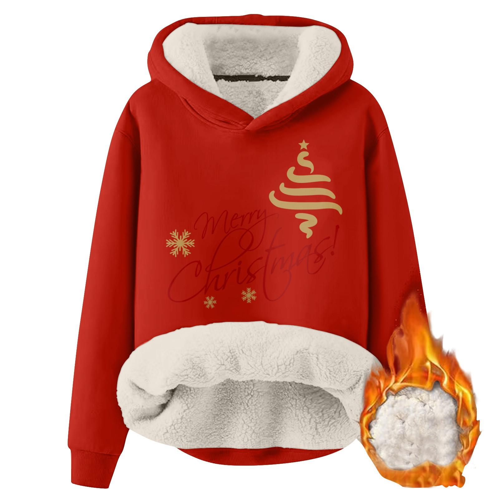 

Женская модная утепленная толстовка с капюшоном и рождественским принтом XL винный