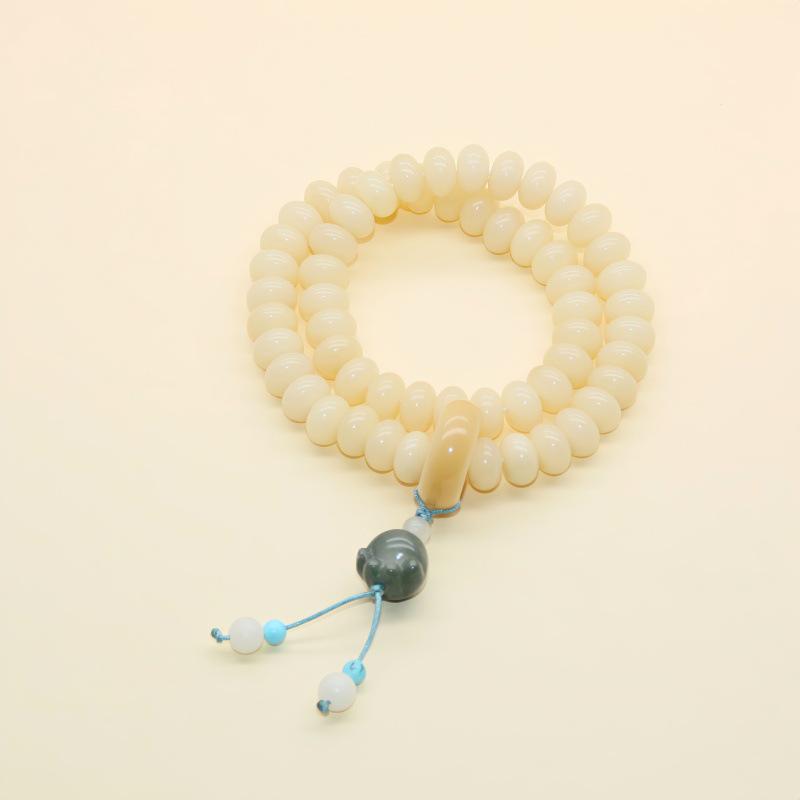 Natural White & Creamy Yellow Jade Bodhi Root Double-Strand Bracelet - New Chinese Design for Women