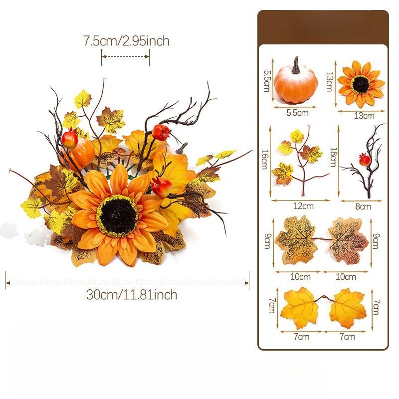 1PC Autumn Simulation Sunflower Thanksgiving Candle Wreath, Decorative Wreath, Candle Wreath, Photography Props, Home Decor, Party Decorations