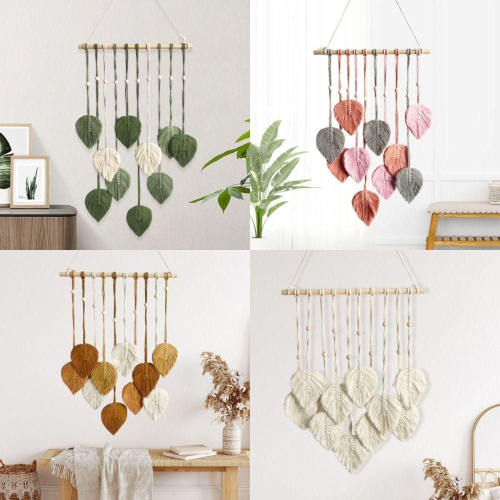 Cotton Wall Art Leaf Tapestry Macrame Wall Hanging Pendant Craft Boho Wall Decor Gift