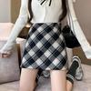Women's Red Plaid Wool Midi Skirt: Spring Autumn Winter 2024, Slimming High Waist, A-line Bodycon Mini