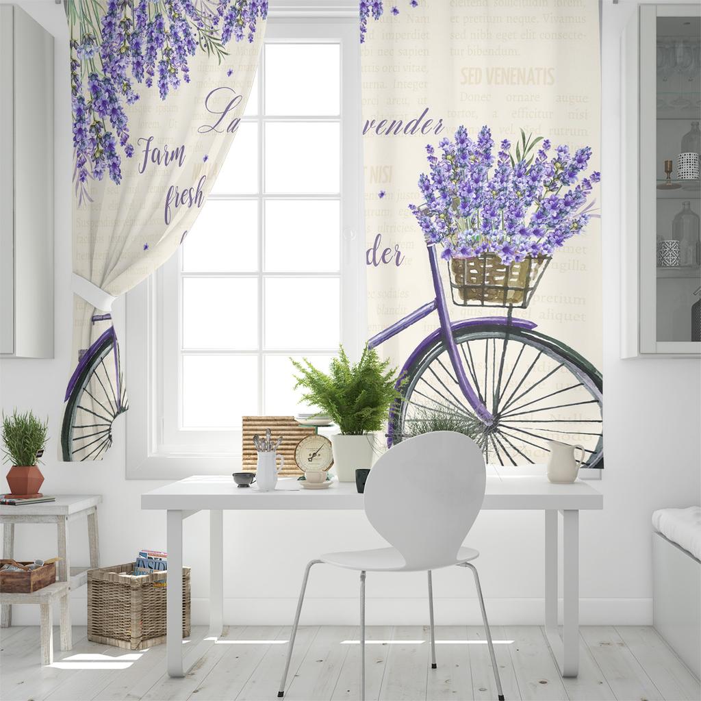 Pastoralen Stil Lavendel Fahrrad Fenster Vorhang Home Decor Vorhänge für Wohnzimmer Schlafzimmer Küche Tür Vorhang