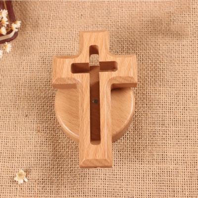 Art Vintage Wooden Crosses Standing with Base Religious Crosses Ornament Detachable Crucifix Sculpture Living Room