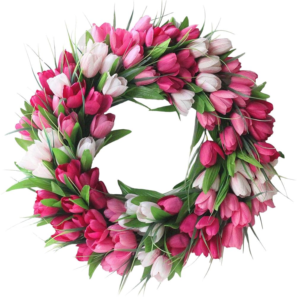 

19.7 Inch Tulip Wreath for Front Door Spring Wreath Artificial Tulip Flowers Mothers Day for Outside Indoor Window Wall