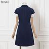 ZANZEA Women Casual Turn Down Collar Short Sleeve Dress