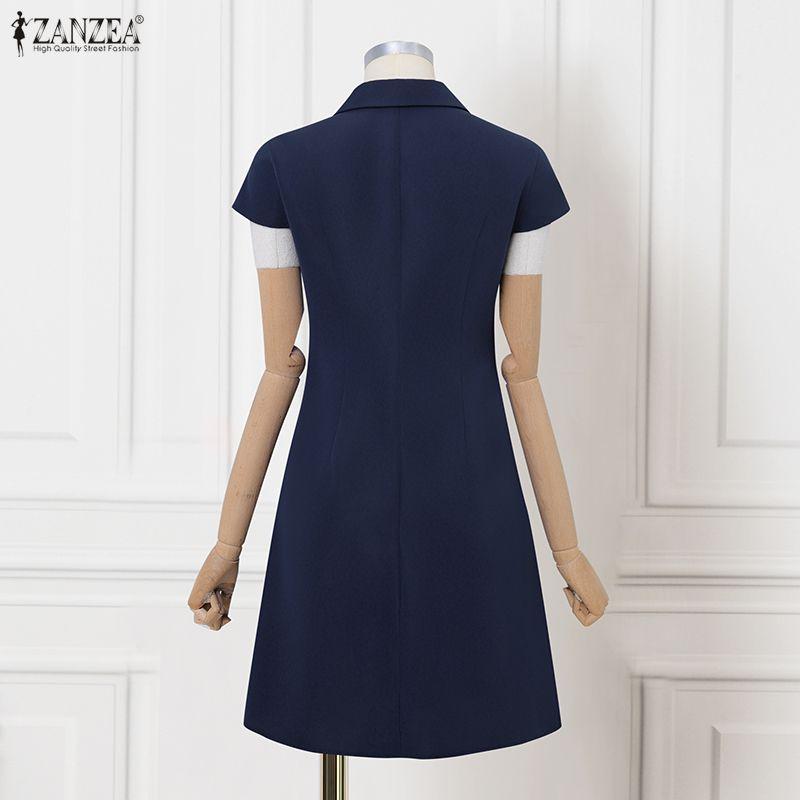 ZANZEA Women Casual Turn Down Collar Short Sleeve Dress