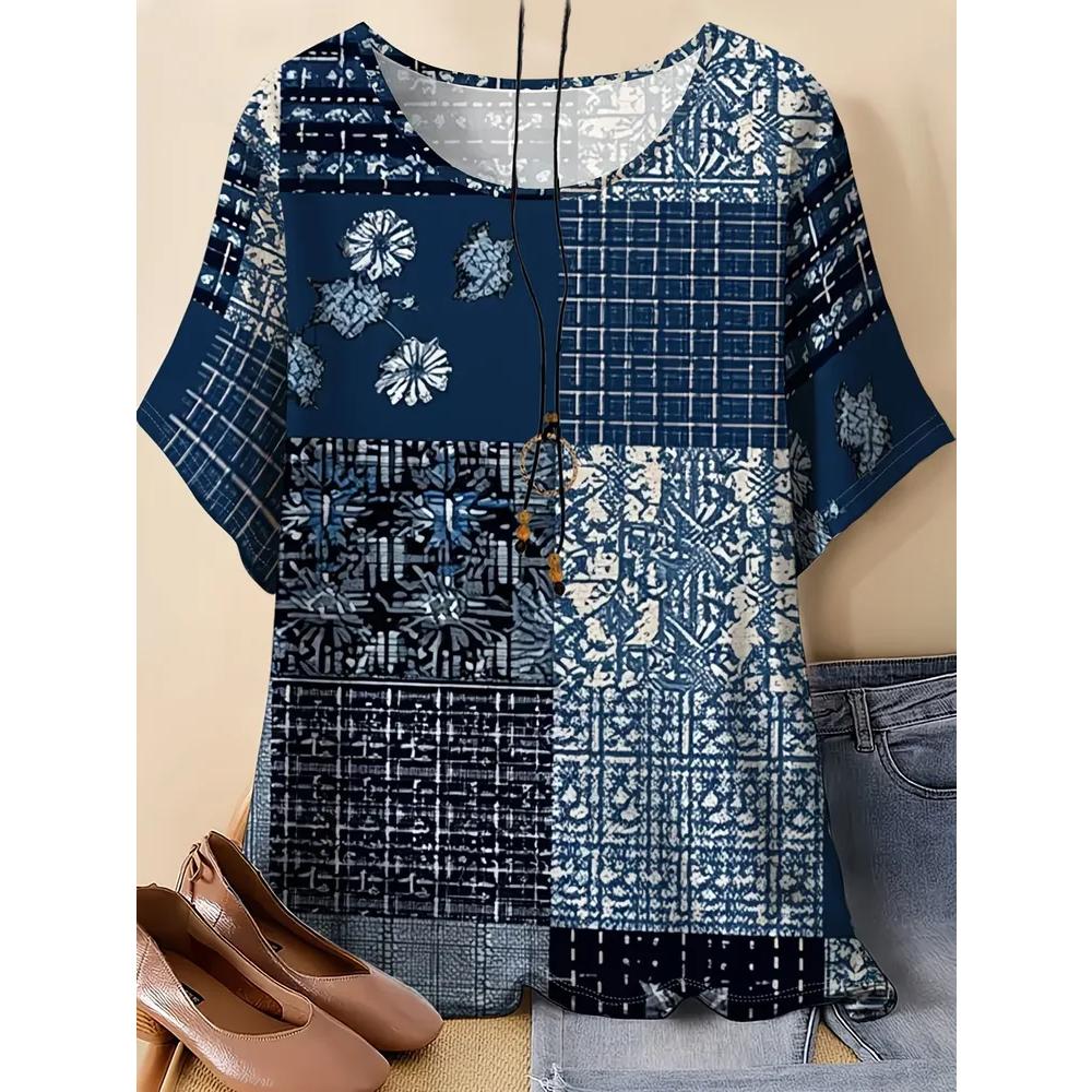Women's Flower Print Versatile Top Casual Short Sleeve Loose Comfortable T-Shirts Women’s