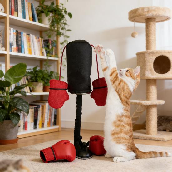 Interactive Cat Punching Bag Cat Boxing Toy with Springy Bobbing Action Dangling Boxing Gloves Punching Bag Play Gym for Indoor Cats Exercise And
