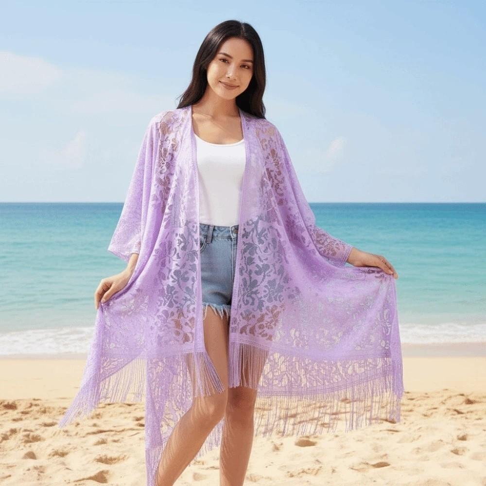Breathable Lace Hollow Flower Shawl Sunscreen Seaside Vacation Cloak  For Gift