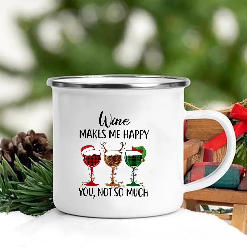 Merry Christmas Print Creative Enamel Coffee Tea Wine Drink Mug Dessert Hot Cocoa Milk Cup Cake Mugs Handle Drinkware Xmas Gifts