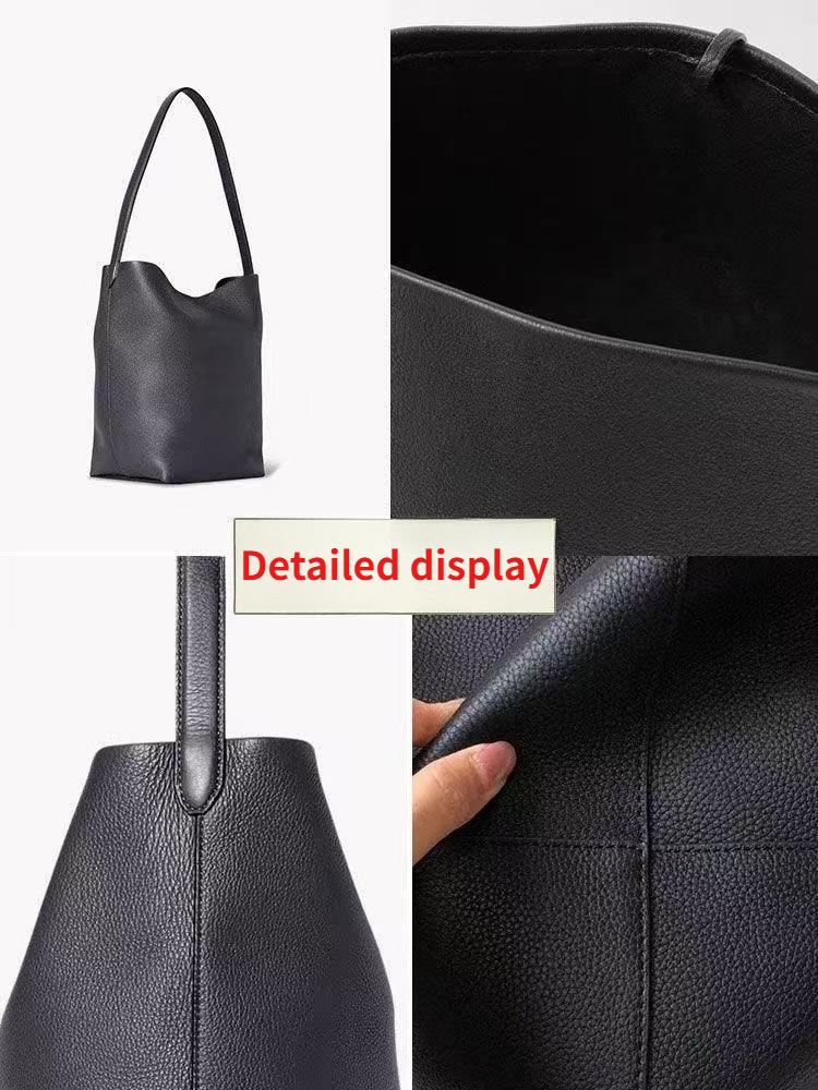 Soft Leather Bucket Bag Large Capacity Commuter Shoulder Handbag Lychee Pattern Women's Underarm Female Ladies Versatile Handbag