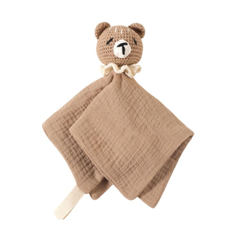 Soft Cotton Baby Comforting Blanket with Adorable Animal Crochet Design Gentle Mood Appease Toy for Infant