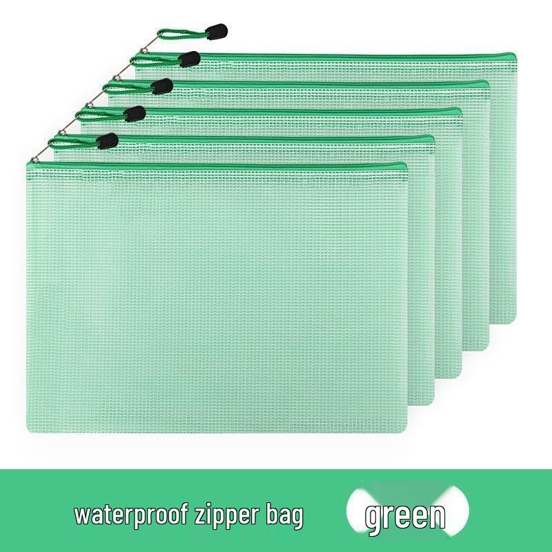 Custom Logo A4 Waterproof Drawstring Transparent Grid File Bag with Zipper