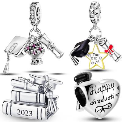 925 Sterling Silver Charms Bachelor's Cap Graduate Bead Fit Original Bracelet DIY Bead Gift For Graduation Ceremony