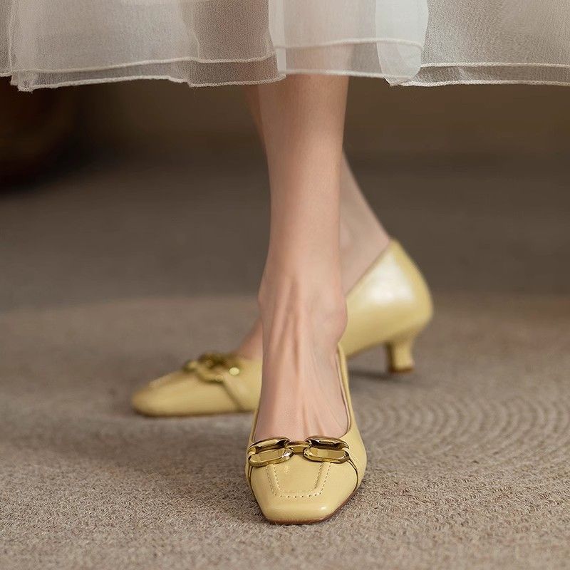 Medium Heel Square Head Small Heel Single Shoes Women's Spring and Summer 2025 New French Gentle Evening Breeze Shallow Mouth Foot Set High H