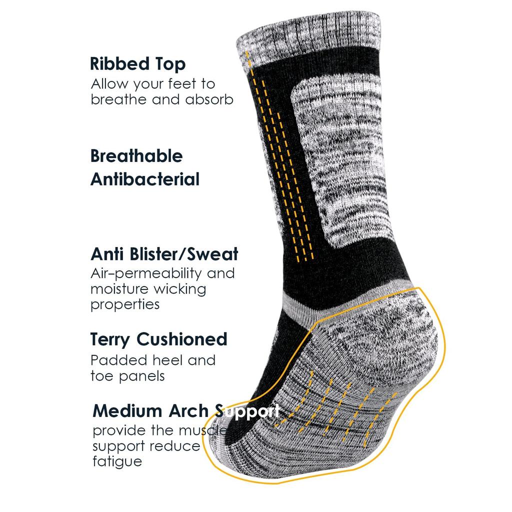YUEDGE Thick Winter Warm Work Premium Cushioned Crew for and Sizes Set Men's Socks, Breathable, Sweat-Wicking, Odor-Resistant, Cotton, Length, Hiking,