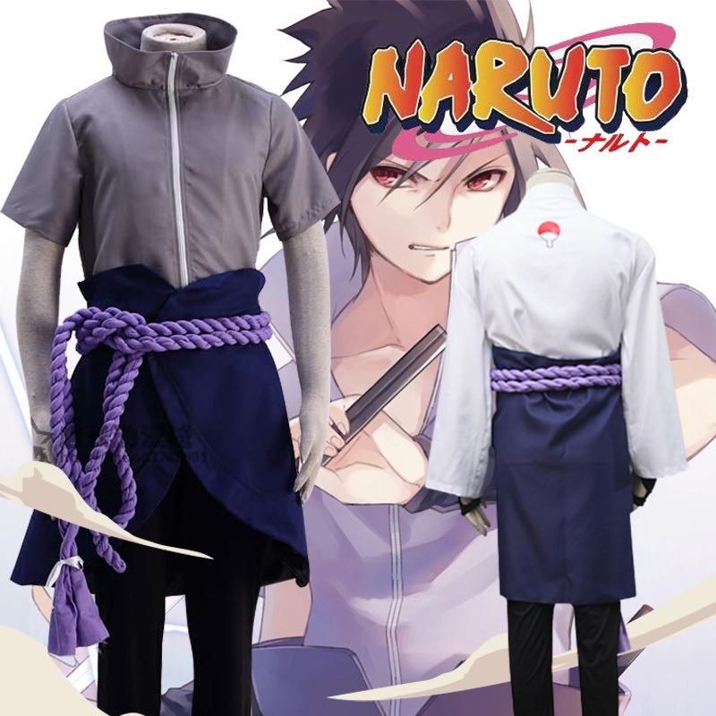 Naruto Uchiha Sasuke Full Outfit White Cosplay Costume With Zipper For Role Play Gift