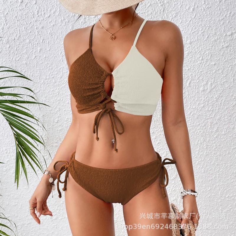 Split Swimsuit Women's Contrasting Color Sexy Cross-band Hollow Bikini