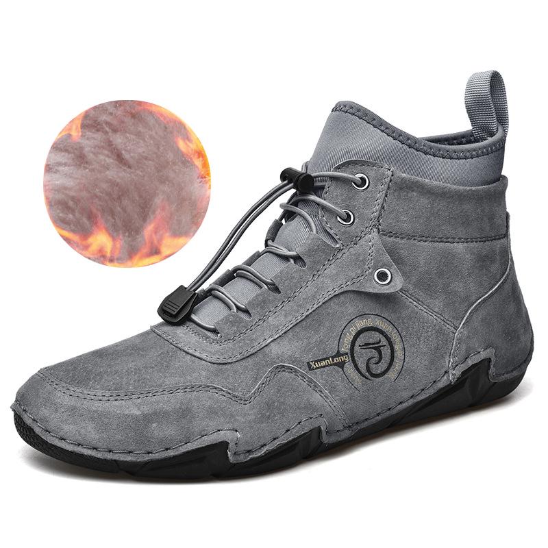 Men's High Top Genuine Leather Martin Boots - Warm Cotton Lined, Large Size, Korean Style, Perfect for Autumn & Winter