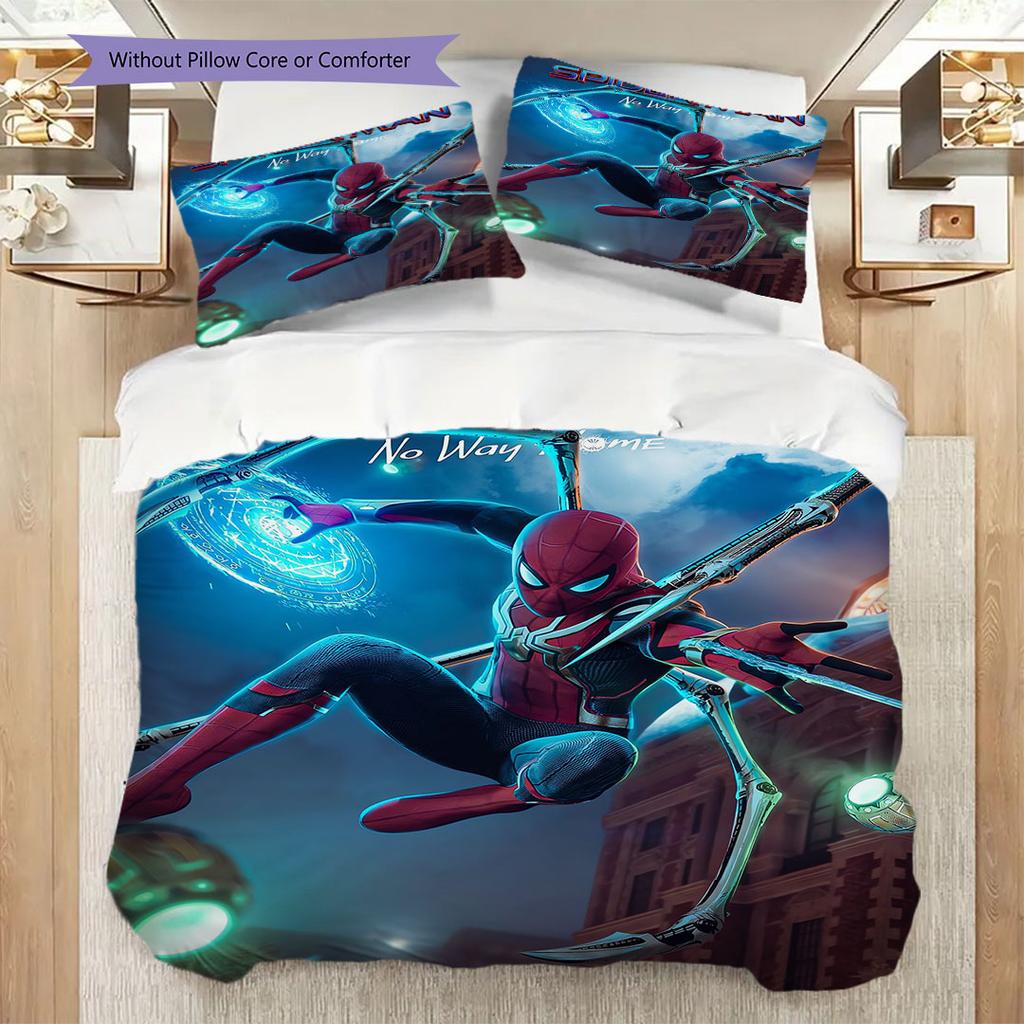 Superhero Series Spider-Man Cartoon Pattern Bedroom Three-piece Duvet Cover Bedding Set for Children.