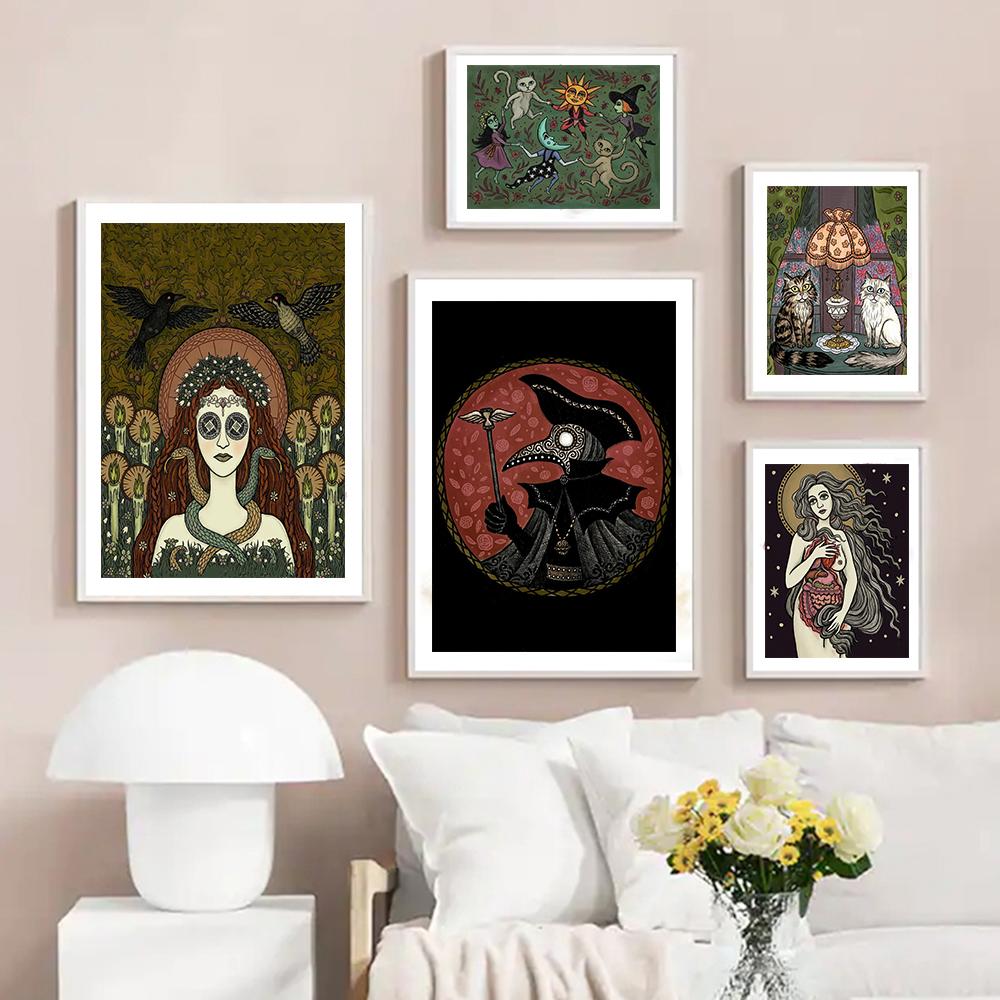 Retro Witch Poster Anatomical Venus Canvas Painting Print Vintage Plague Doctor Goddess Wall Pictures fures Baby Kids Room Decor