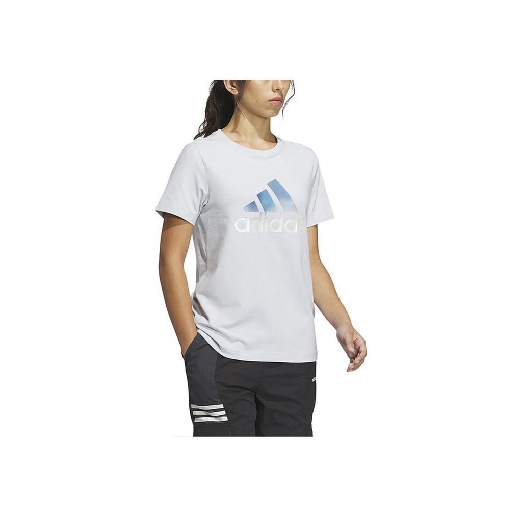 Adidas Logo Print Casual Crew Neck T-Shirt Women Tops Light-Blue IM8887