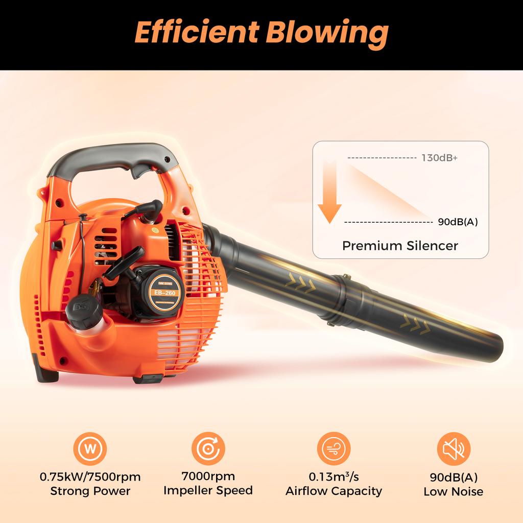 750W Gas Leaf Blower 2-Stroke Handheld Garden Blower Lightweight Snow Dust Debris Cleaner Outdoor Yard Tool
