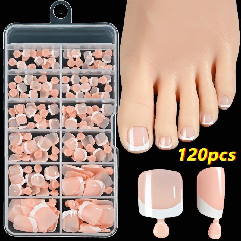 French Press On Toenail Set 120/150pcs Short Square Shiny Fake Toenails for Summer Foot Nail Art DIY Pedicure