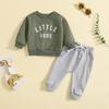 Toddler Letter Print Round Neck Top & Solid Color Long Pants Two-Piece Set, Multi-Color.