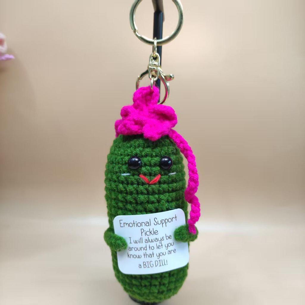 Handmade Crocheted Cucumber Doll Keychain: Emotional Support & Positive Energy Decor Gift