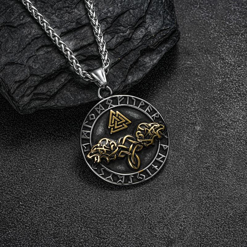 Valknut Rune Pendant Necklace Norse Mythology Viking Jewelry Stainless Steel Chain Amulet Norse Symbolic Pendant for Men and Women
