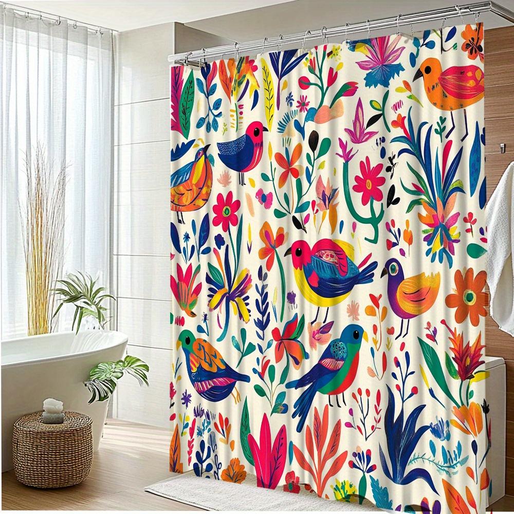 1 Pieza Cortina de Ducha de Pájaros y Flores de Colores - Decoración de Baño Vibrante con Temática de la Naturaleza, Tejido de Poliéster Duradero, 70.8X70.8 Pulgadas