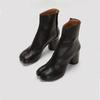 Luxury Brand Design Leather Boots Fashion Round Chunky High Heel Ankle Boots For Women Autumn Winter Split Toe Shoes